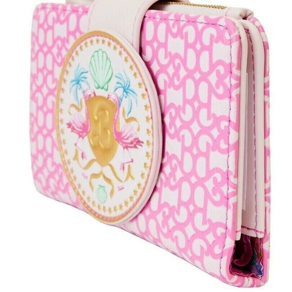 Loungefly Barbie Wallet B Logo Flamingos Snap Closure Bi-Fold Wallet - Picture 4 of 5